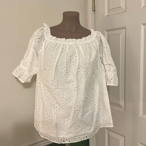 Terra & Sky Women's Plus Size Off The Shoulder Eyelet Top sz 0X